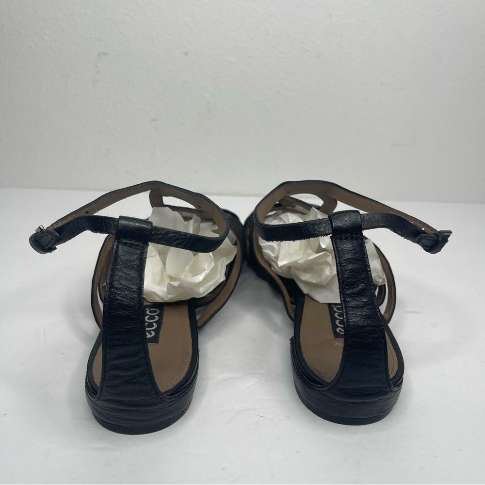 Ecco Gladiator Sandals Size 38 Black Leather Strappy Shoes Flats Comfort Shoe - Picture 7 of 16